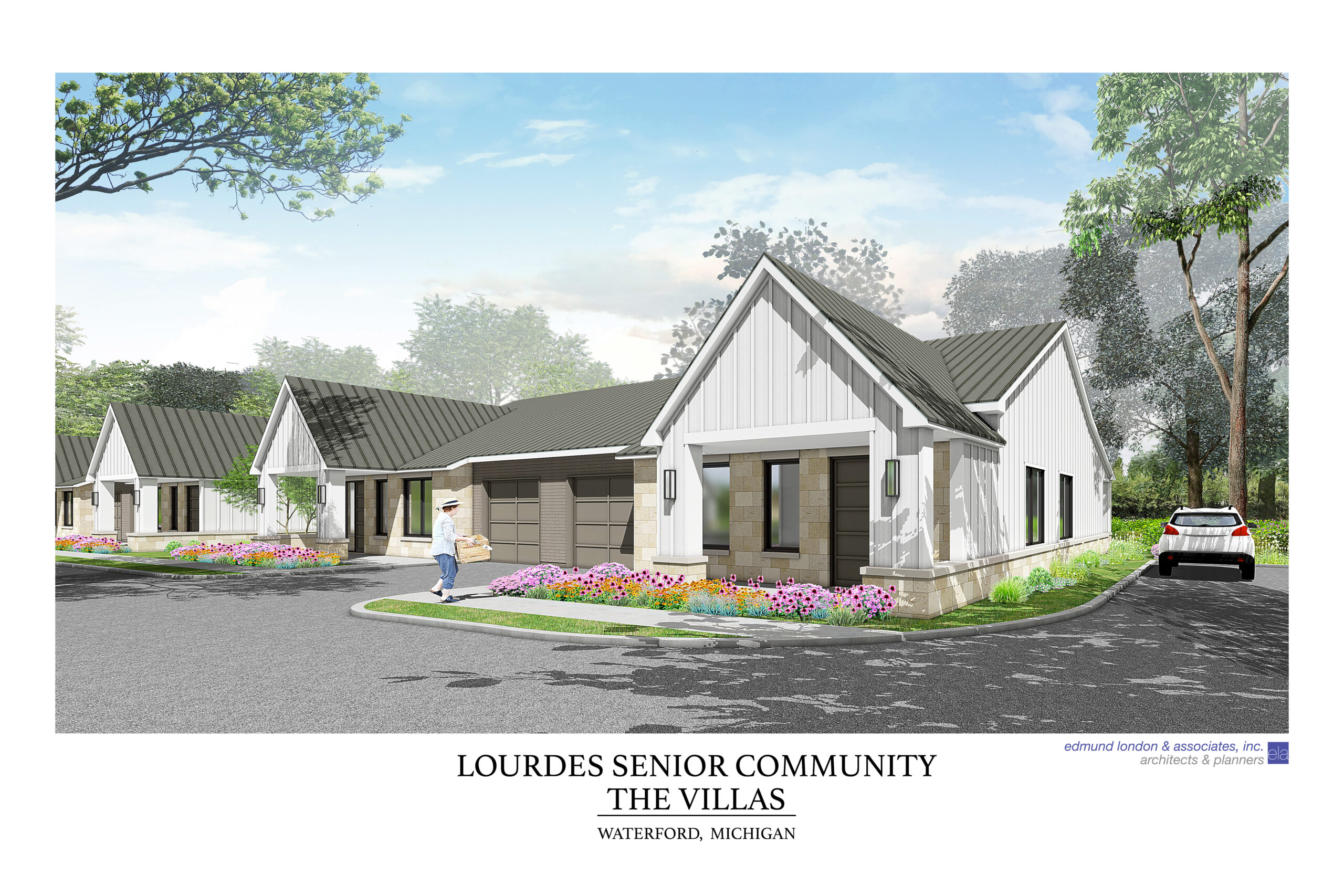The Villas, Lourdes Senior Living Community Photo of the Villa with trees and a flower garden